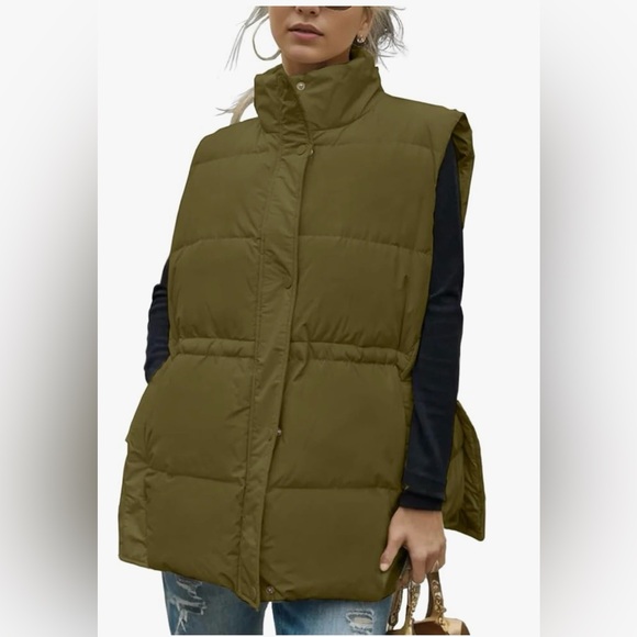 Olive Green Puffer Vest - Picture 2 of 8